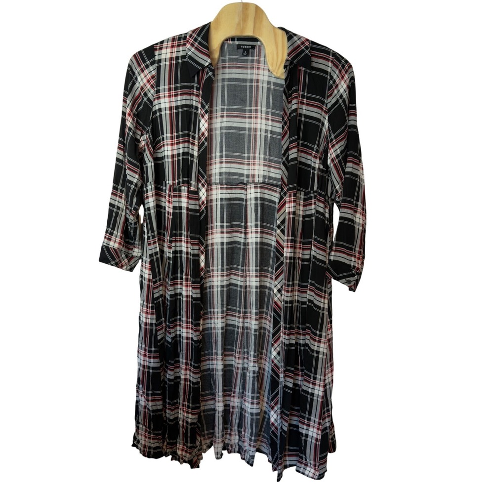Torrid Women's Plaid Maxi Kimono Duster Size 3 Long Sleeve Fall Transitional
